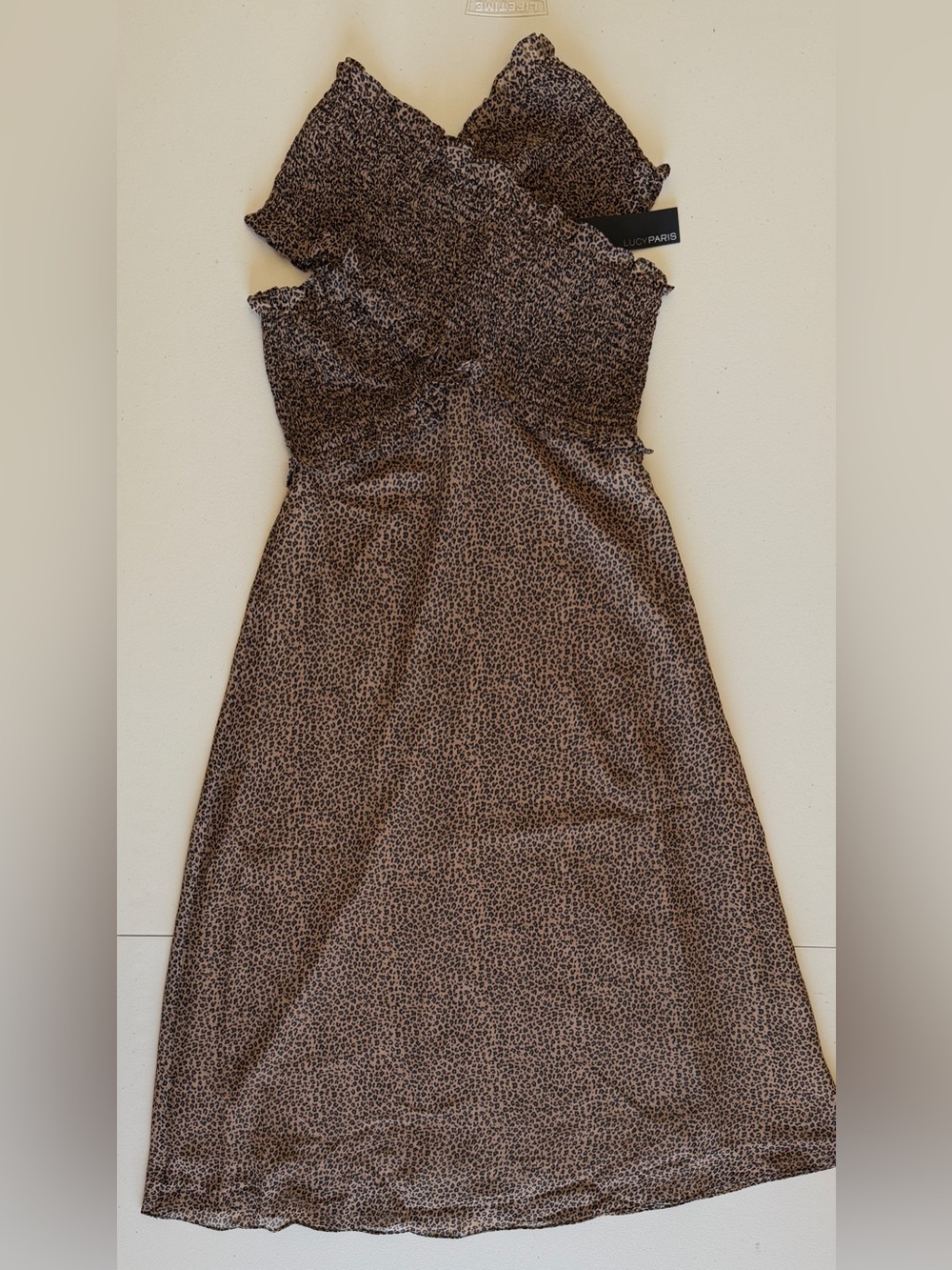 NWT Lucy Paris Leopard Print Smocked Halter Midi Dress